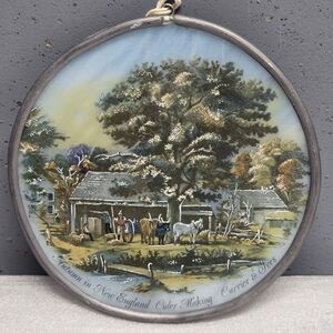 Currier & Ives Stained Glass Suncatcher Autumn In New England Cider Making VTG